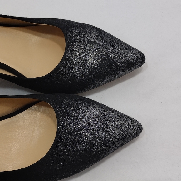 Sesto Meucci Binny Black Suede Flash Glitter Kitten Heel Slip-On Pumps - Picture 12 of 13